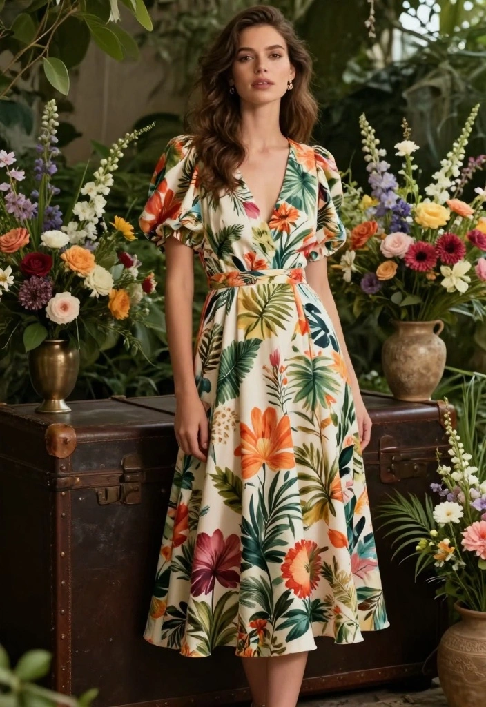 12 Bridal Shower Dress Ideas For A Chic Confident Celebration Look - 4. Midi Dress with Botanical Prints