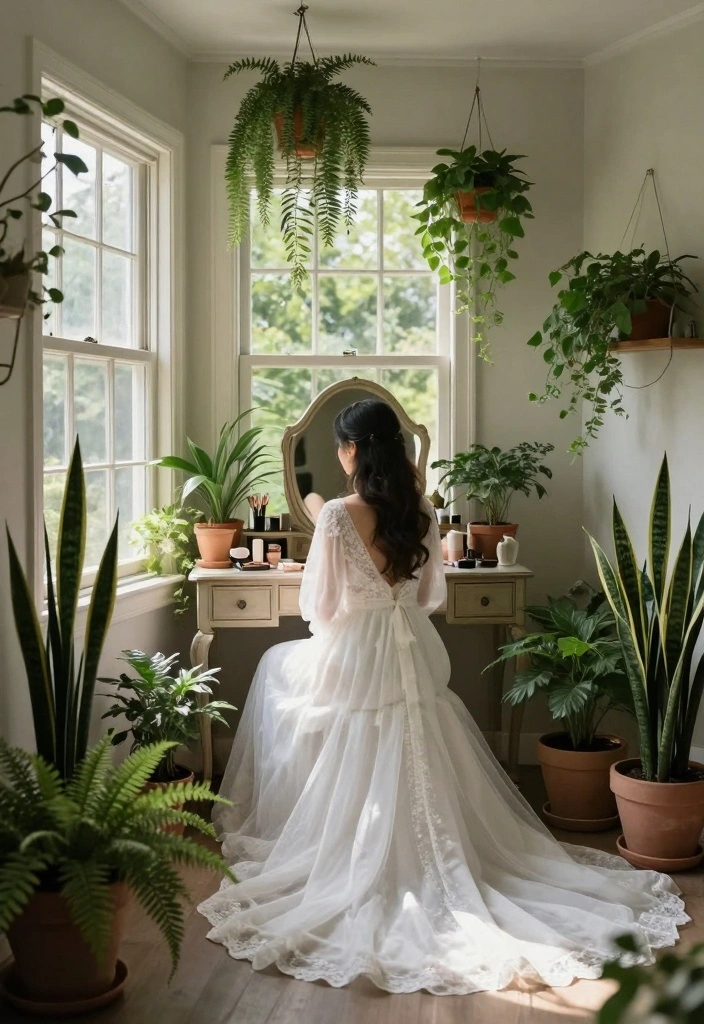 12 Bride Room Decoration Ideas To Create A Calm Elegant Space - 1. Lush Greenery