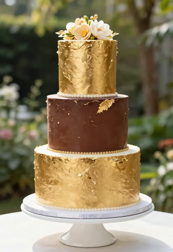12 Fifty Anniversary Cake Ideas Honoring Timeless Love In Style - 1. Elegant Gold Leaf Cake