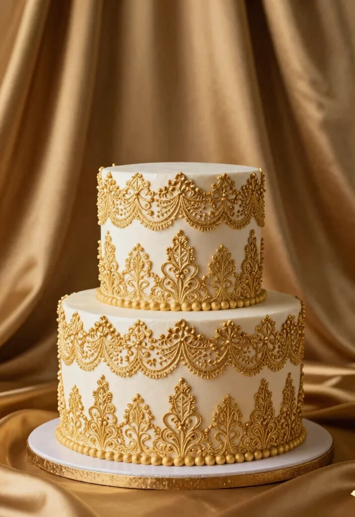 12 Fifty Anniversary Cake Ideas Honoring Timeless Love In Style - 11. Elegant Gold and White Cake