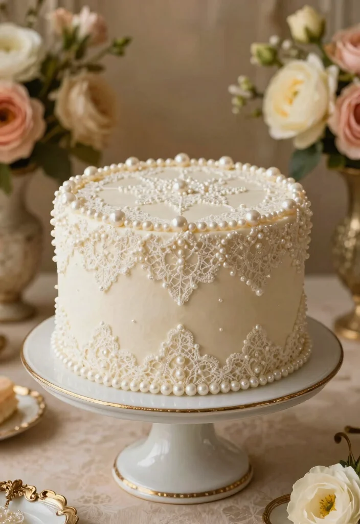 12 Fifty Anniversary Cake Ideas Honoring Timeless Love In Style - 4. Lace and Pearls Cake