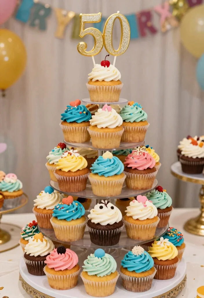 12 Fifty Anniversary Cake Ideas Honoring Timeless Love In Style - 8. Simple and Sweet Cupcake Tower