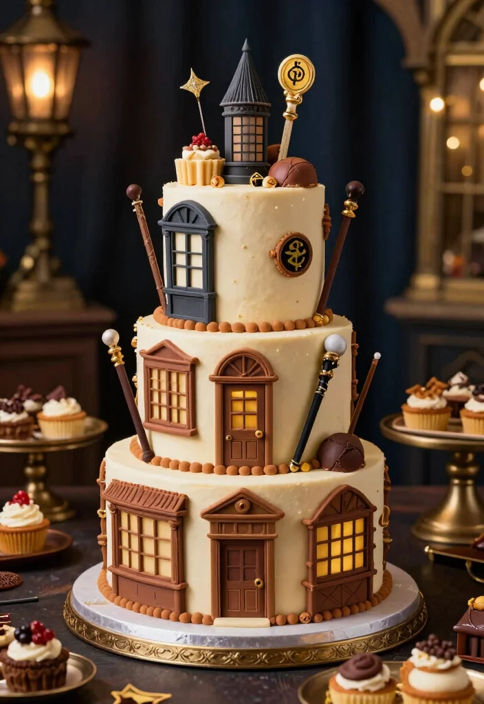 12 Harry Potter Cake Ideas With Whimsical Wizarding World Details - 11. Diagon Alley Cake