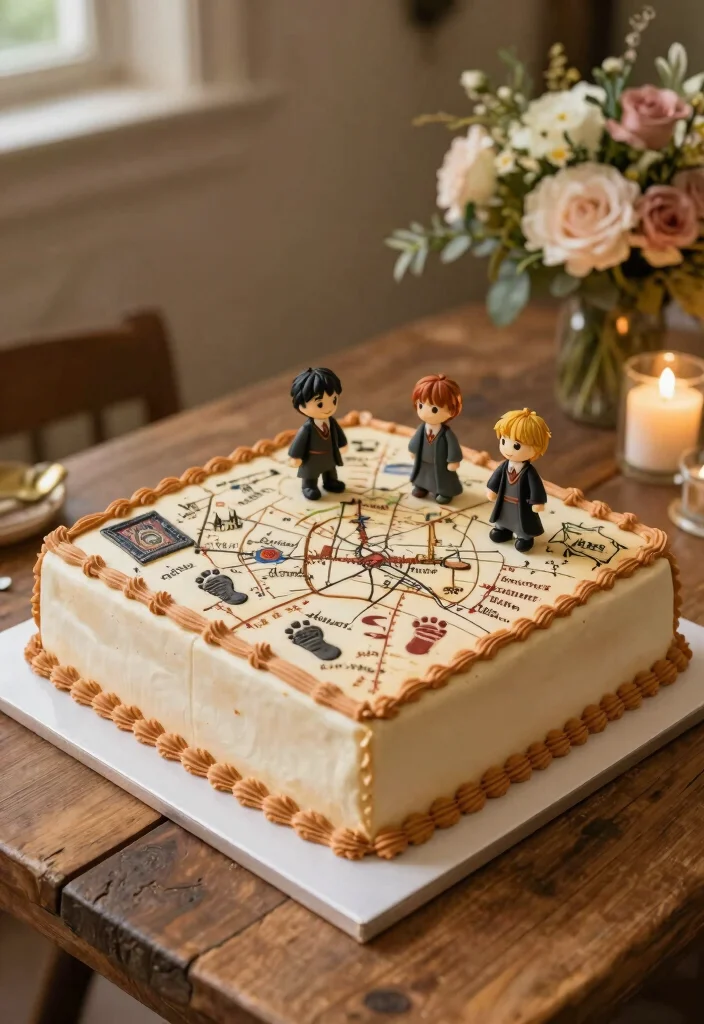 12 Harry Potter Cake Ideas With Whimsical Wizarding World Details - 2. Marauder's Map Cake