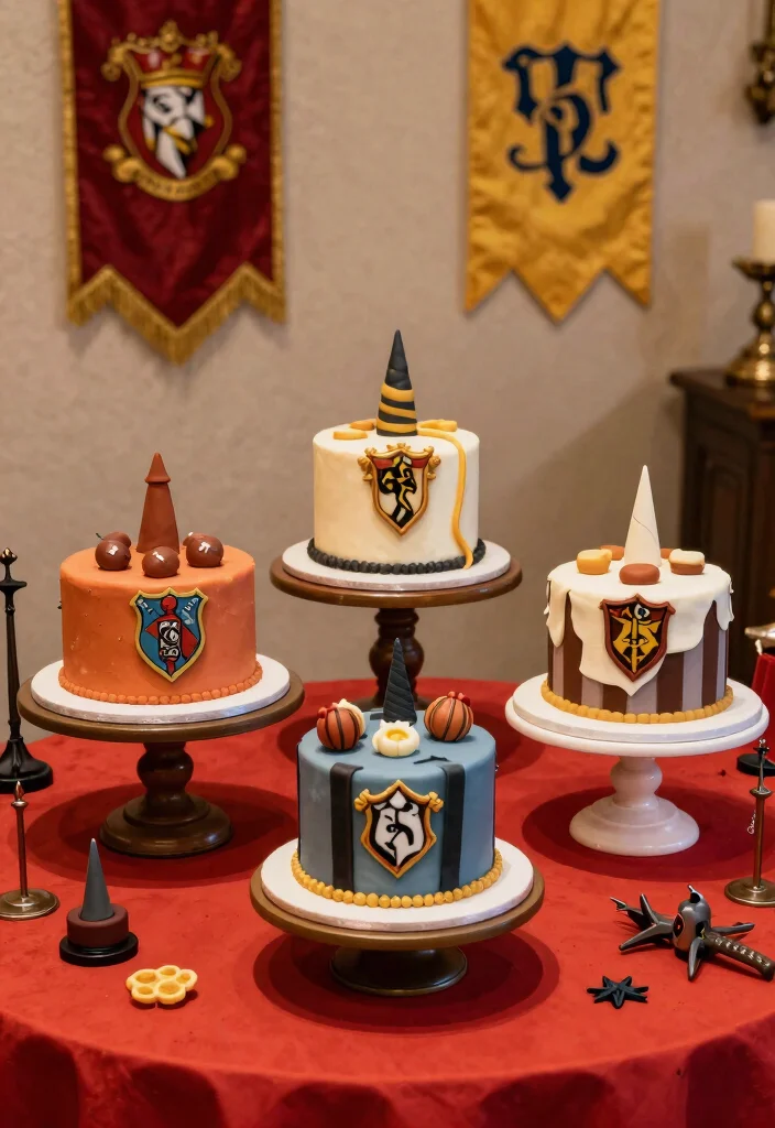 12 Harry Potter Cake Ideas With Whimsical Wizarding World Details - 6. Hogwarts House Cakes