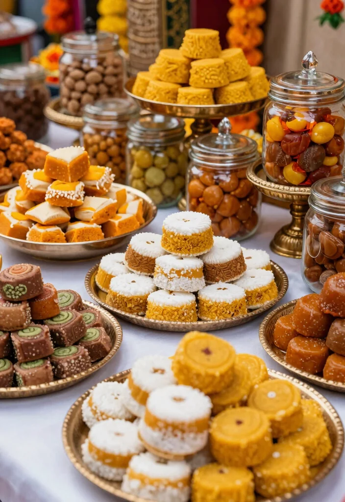 12 Seemantham Decoration Ideas Blending Tradition And Grace - 10. Traditional Sweet Stations