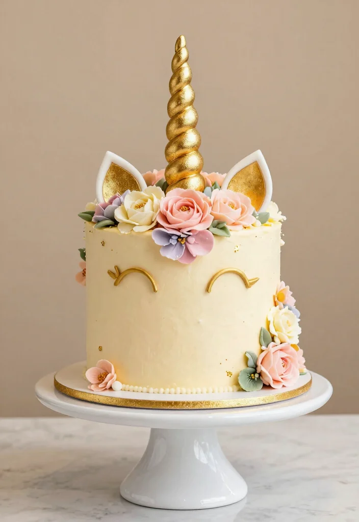 12 Unicorn Cake Ideas Filled With Magical Bright Playful Style - 2. Golden Unicorn Horn Cake