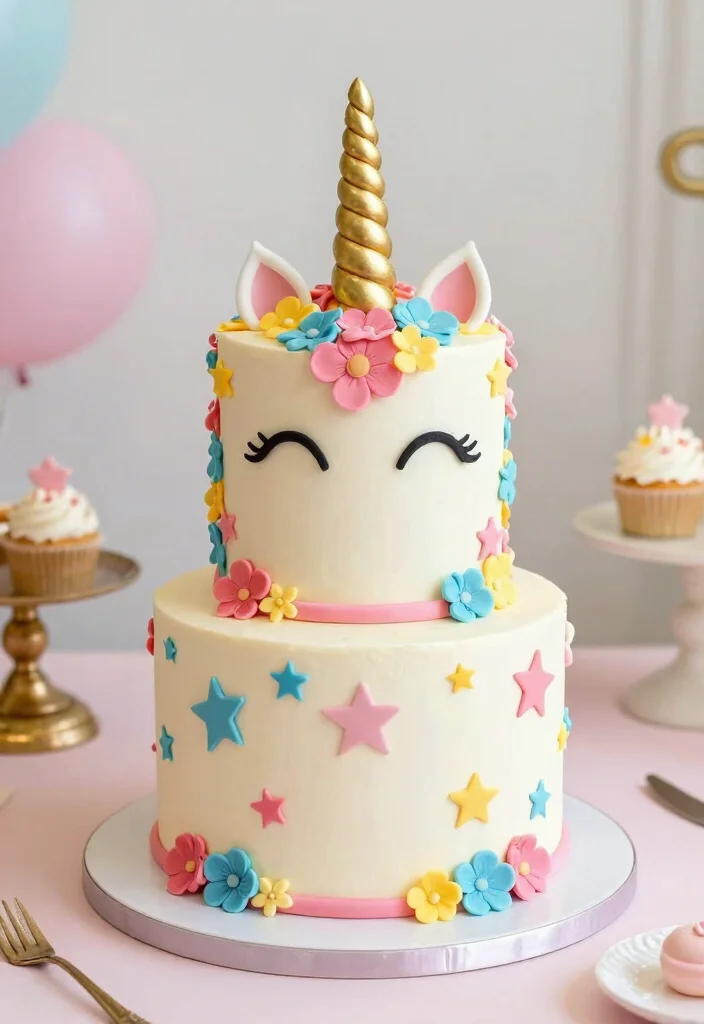 12 Unicorn Cake Ideas Filled With Magical Bright Playful Style - 7. Unicorn Fondant Cake