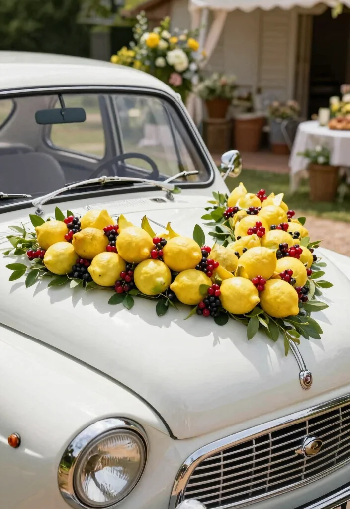 12 Wedding Car Decoration Ideas For A Stylish Grand Entrance - 12. Fresh Fruit Accents