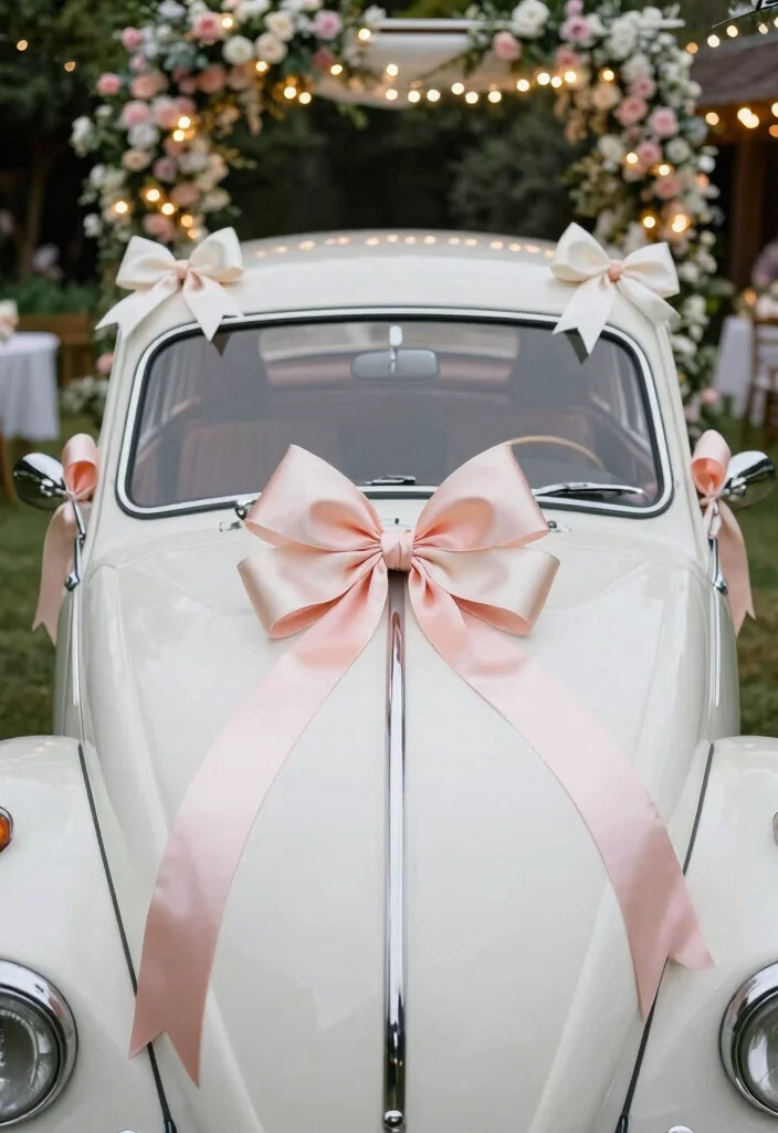 12 Wedding Car Decoration Ideas For A Stylish Grand Entrance - 2. Whimsical Ribbons and Bows