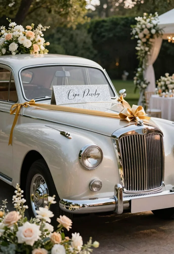 12 Wedding Car Decoration Ideas For A Stylish Grand Entrance - 7. Chic Metallic Accents