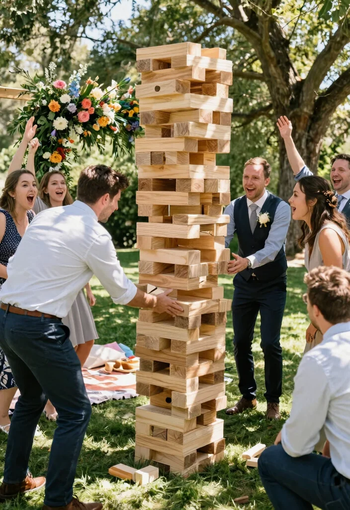 12 Wedding Party Games Ideas That Keep Everyone Energized - 1. Giant Jenga