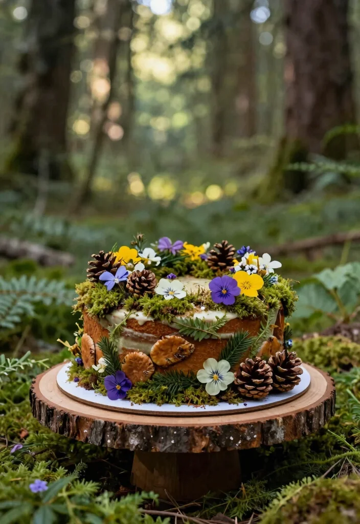 14 Floral Cake Ideas Bringing Fresh Elegant Botanical Beauty - 10. Rustic Forest Cake with Woodland Elements