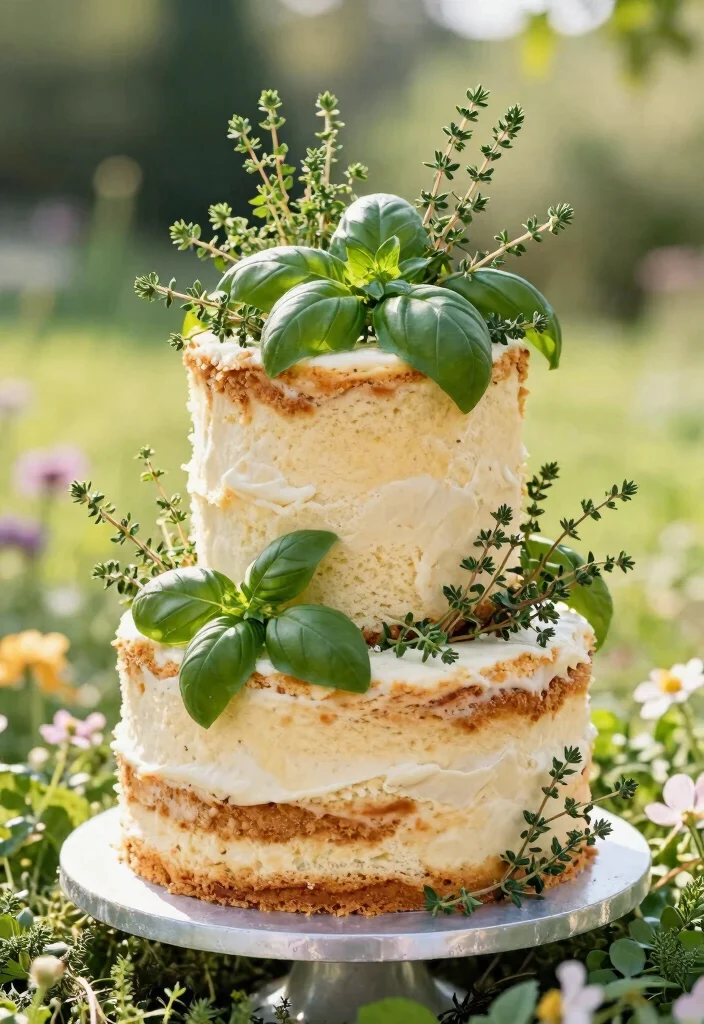 14 Floral Cake Ideas Bringing Fresh Elegant Botanical Beauty - 14. Garden-inspired Cake with Fresh Herbs