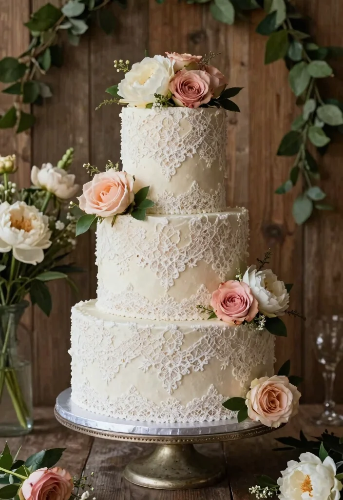 14 Floral Cake Ideas Bringing Fresh Elegant Botanical Beauty - 5. Vintage Lace Cake with Fresh Flowers