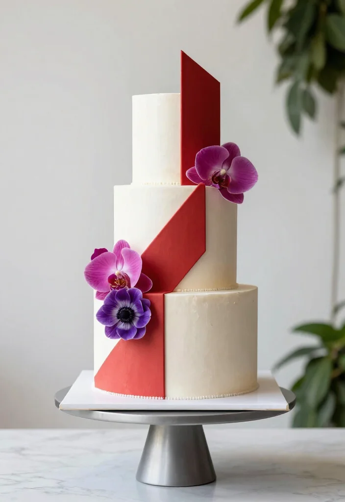 14 Floral Cake Ideas Bringing Fresh Elegant Botanical Beauty - 6. Bold Geometric Cake with Floral Accents