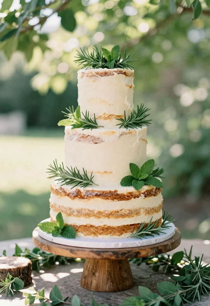 14 Floral Cake Ideas Bringing Fresh Elegant Botanical Beauty - 7. Tiered Cake with Herb Garnishes