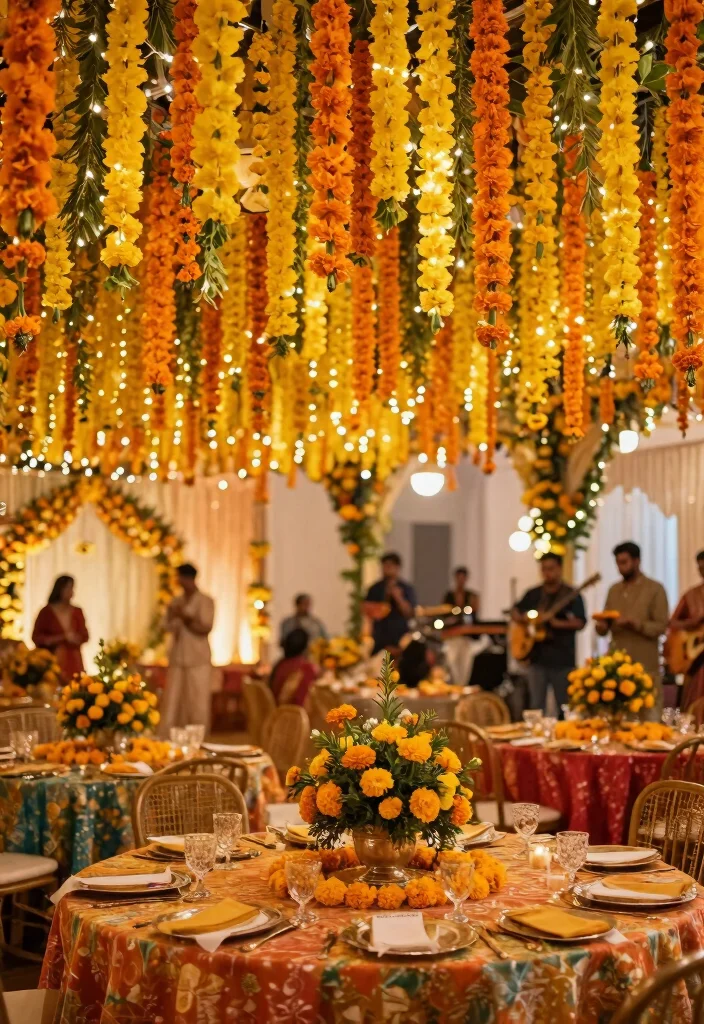 14 Sangeet Decoration Ideas Filled With Music Dance And Color 1 14 Sangeet Decoration Ideas Filled With Music Dance And Color - 1. Traditional Marigold Bliss