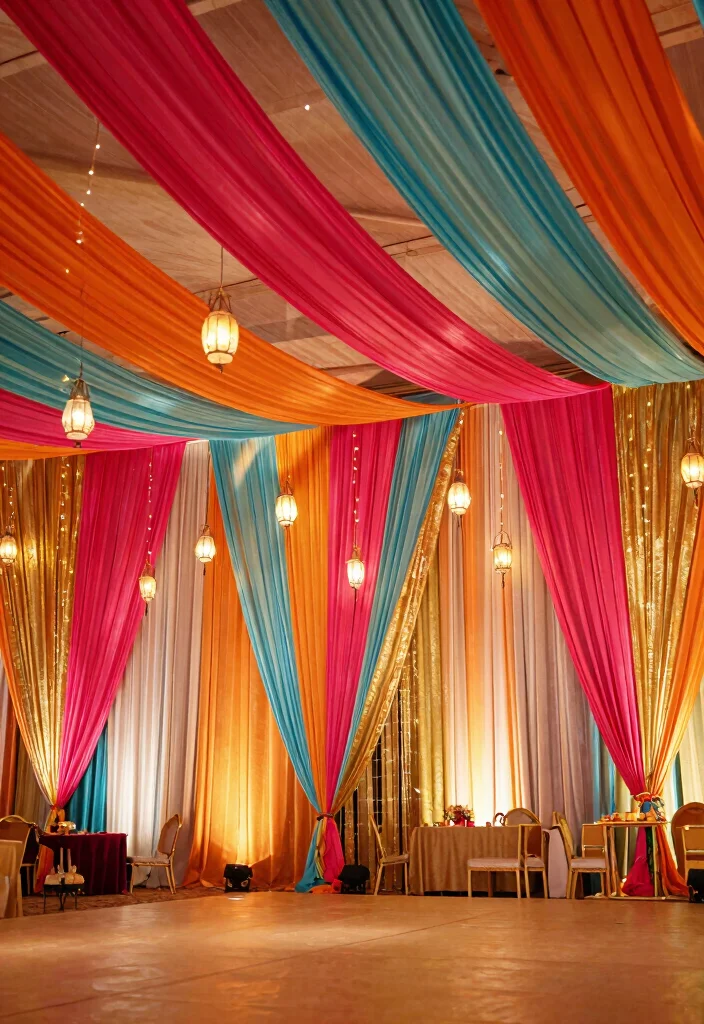 14 Sangeet Decoration Ideas Filled With Music Dance And Color 23 14 Sangeet Decoration Ideas Filled With Music Dance And Color - 3. Whimsical Colorful Drapes