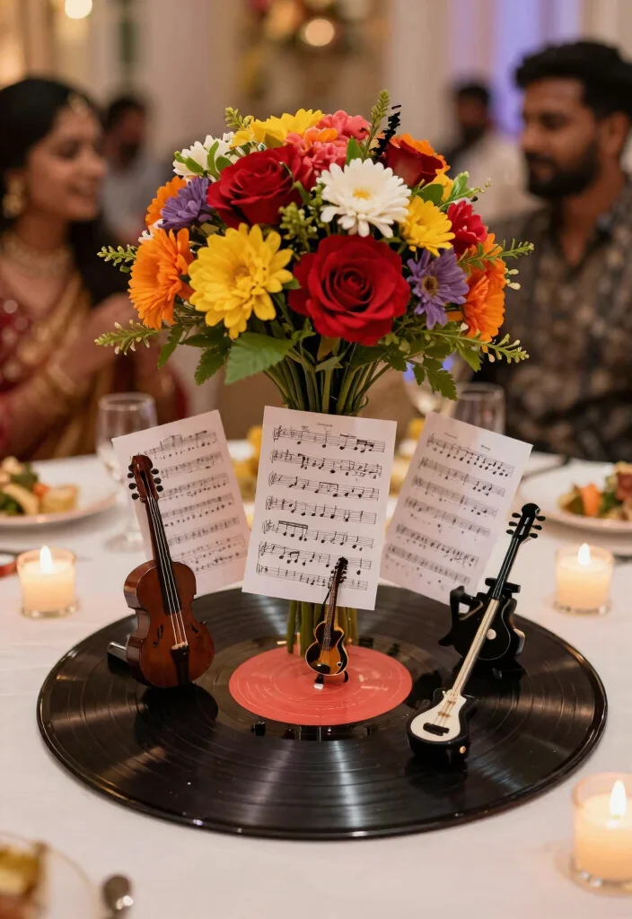 14 Sangeet Decoration Ideas Filled With Music Dance And Color 34 14 Sangeet Decoration Ideas Filled With Music Dance And Color - 4. Music-Themed Centerpieces