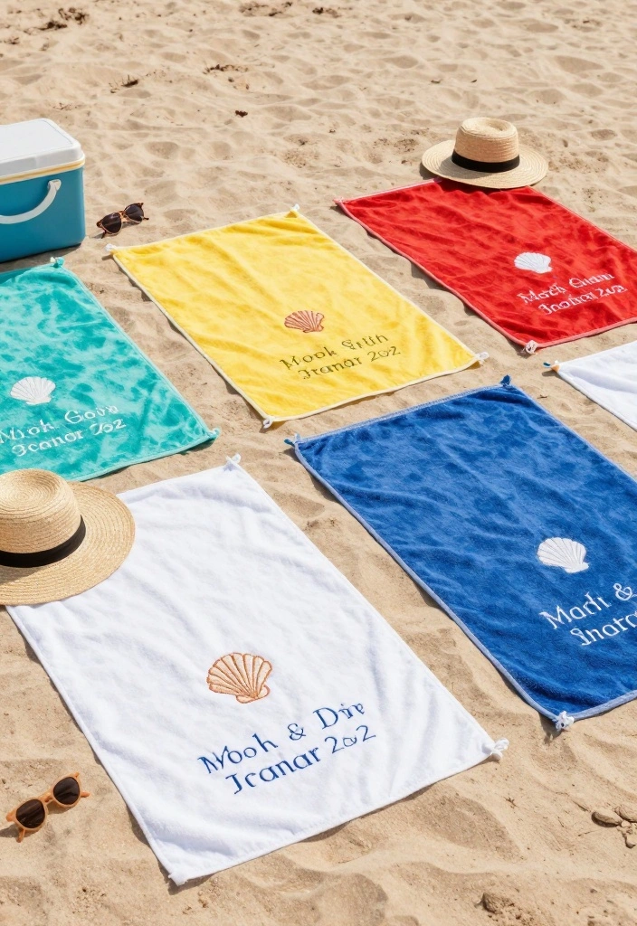 10 Beach Wedding Favor Ideas Perfect for a Coastal Celebration 3. Personalized Beach Towels 0
