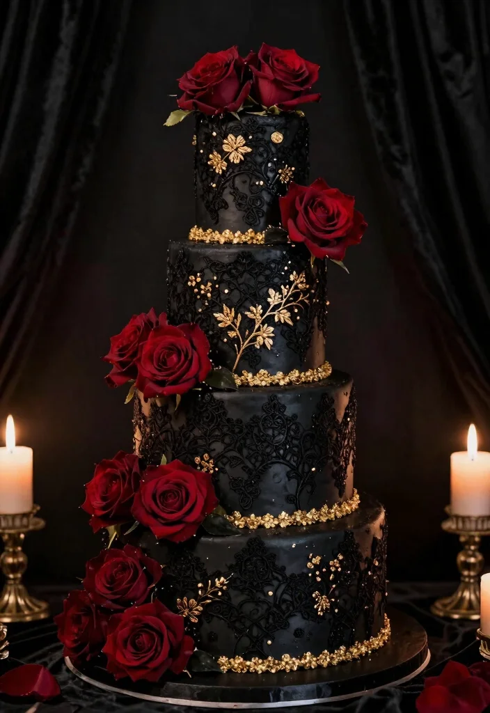 10 Black Wedding Cake Ideas for Bold Modern Weddings 1. Gothic Elegance 0