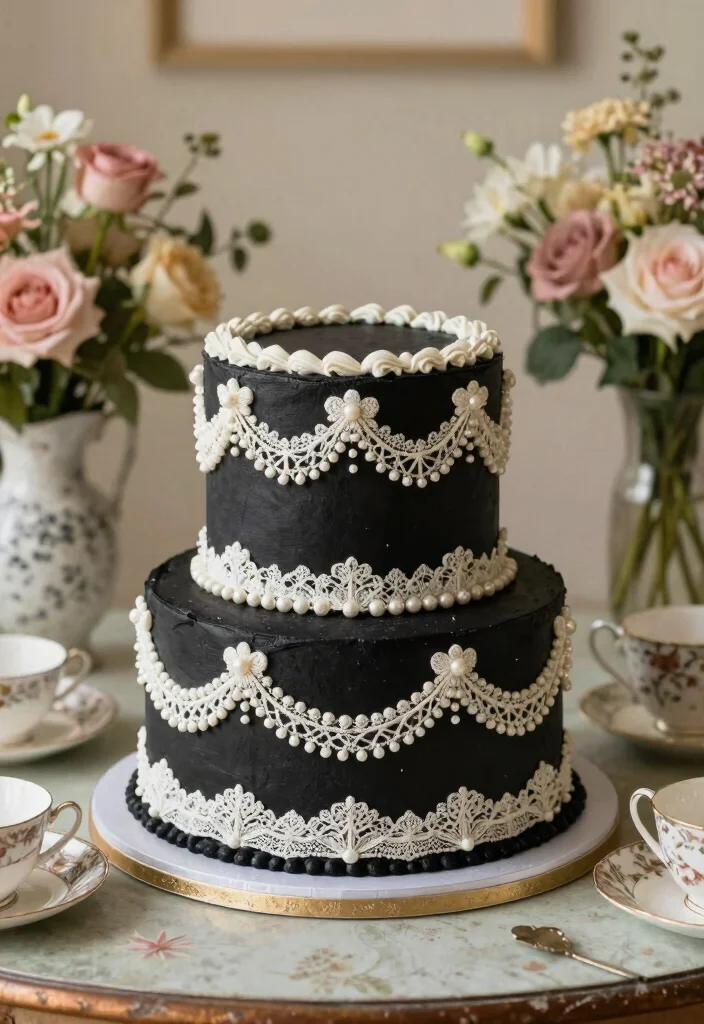 10 Black Wedding Cake Ideas for Bold Modern Weddings 10. Vintage Charm 0