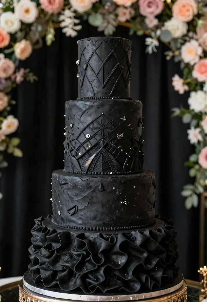 10 Black Wedding Cake Ideas for Bold Modern Weddings 3. Textured Layers 0