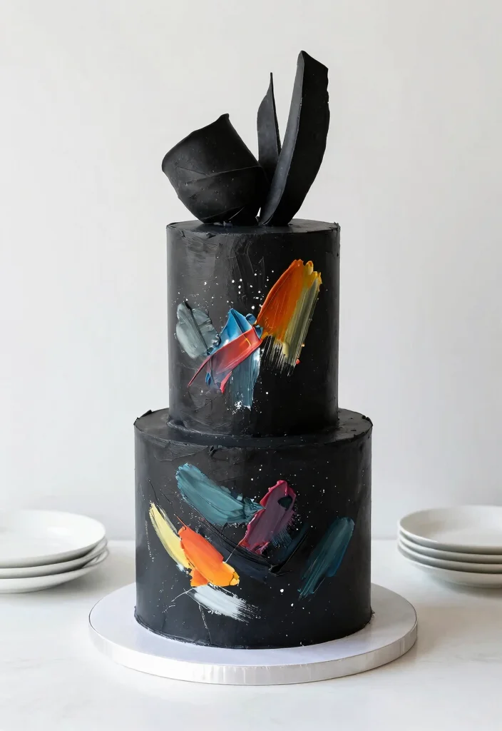 10 Black Wedding Cake Ideas for Bold Modern Weddings 4. Modern Art Inspiration 0