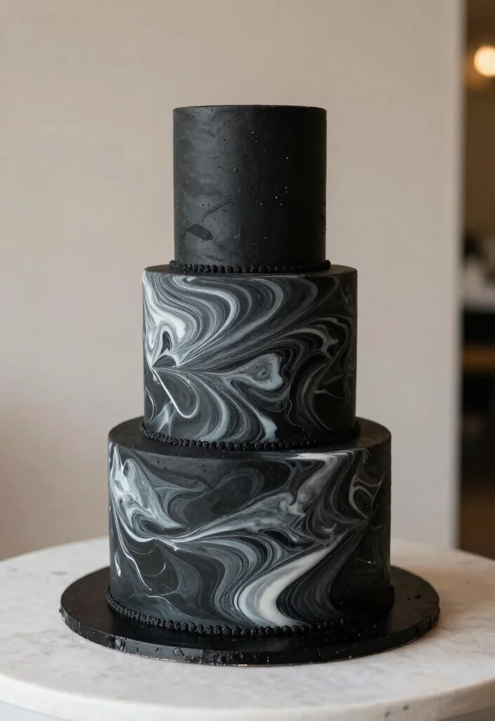10 Black Wedding Cake Ideas for Bold Modern Weddings 7. Artistic Marble Design 0