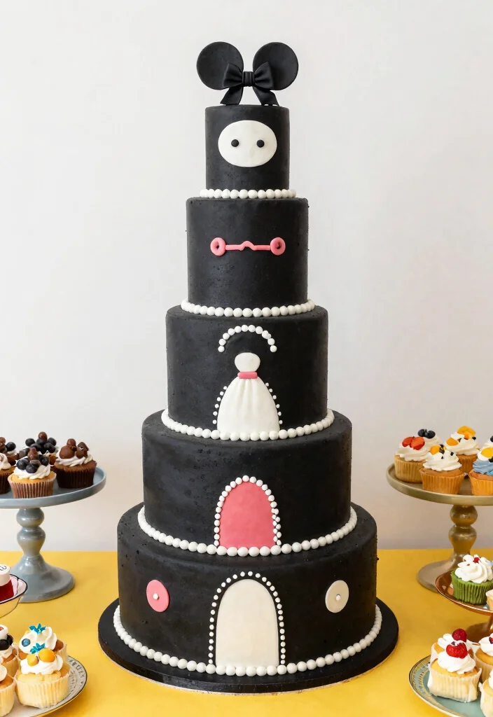 10 Black Wedding Cake Ideas for Bold Modern Weddings 9. Whimsical Multi Tiers 0