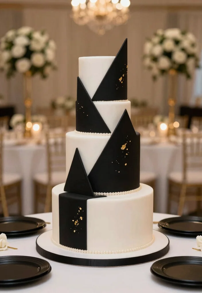 10 Black and White Wedding Cake Ideas for Modern Elegance 1. Geometric Delight 0