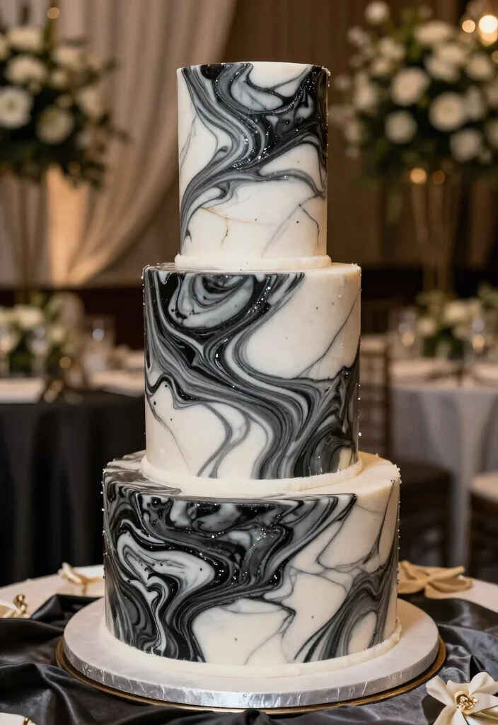 10 Black and White Wedding Cake Ideas for Modern Elegance 4. Marble Magic 0