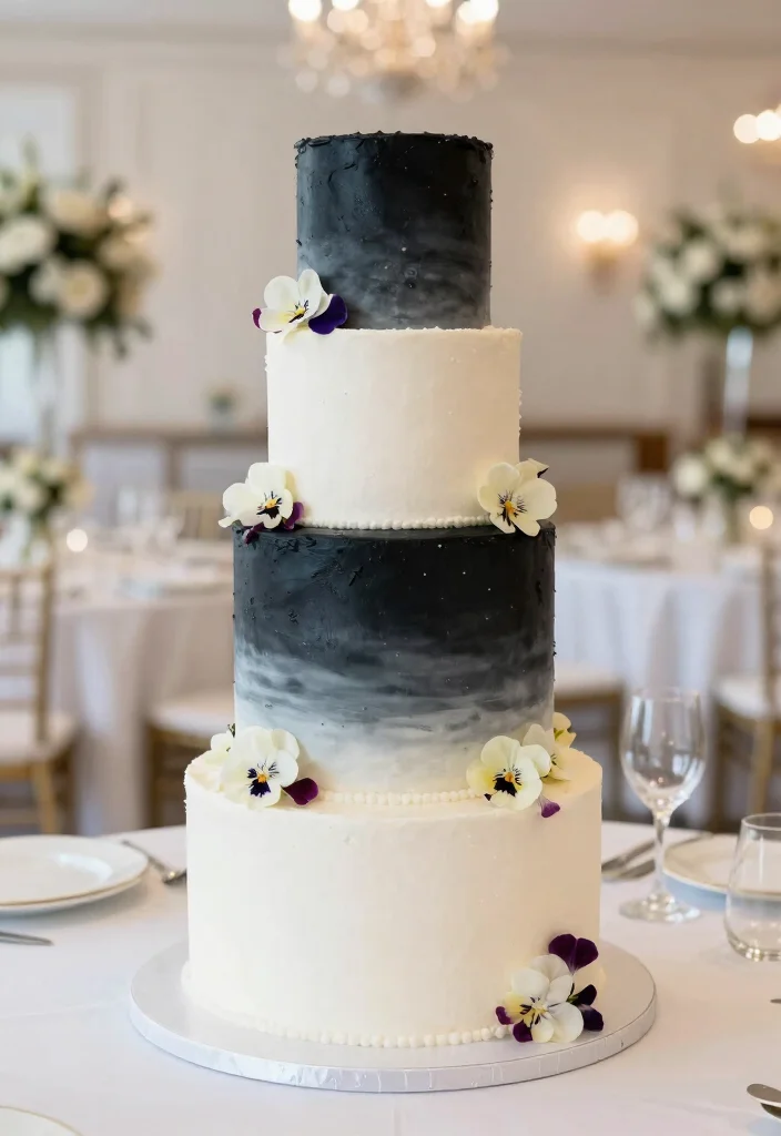10 Black and White Wedding Cake Ideas for Modern Elegance 5. Ombre Layers 0