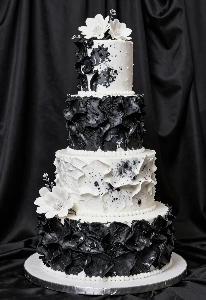 10 Black and White Wedding Cake Ideas for Modern Elegance 7. Textured Tiers 0
