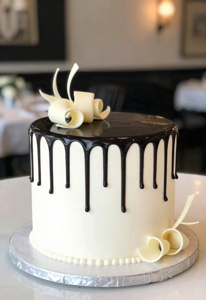 10 Black and White Wedding Cake Ideas for Modern Elegance 8. Artistic Drip 0