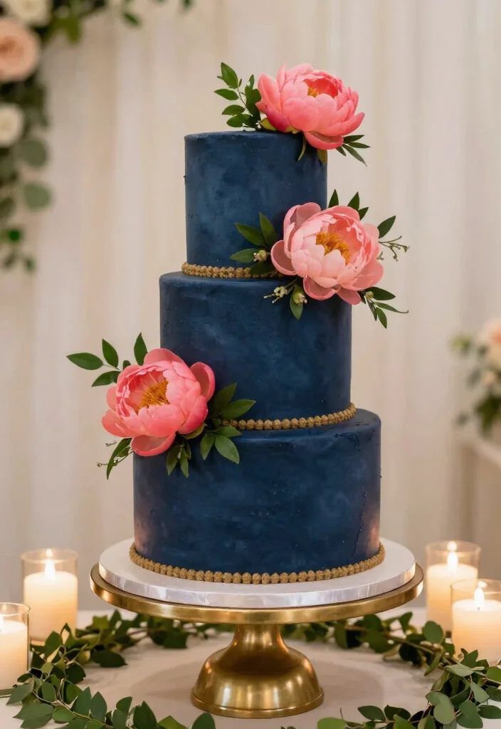 10 Blue Wedding Cake Ideas for Elegant Color Themes 12 10 Blue Wedding Cake Ideas for Elegant Color Themes 2. Navy Blue Floral Masterpiece 0