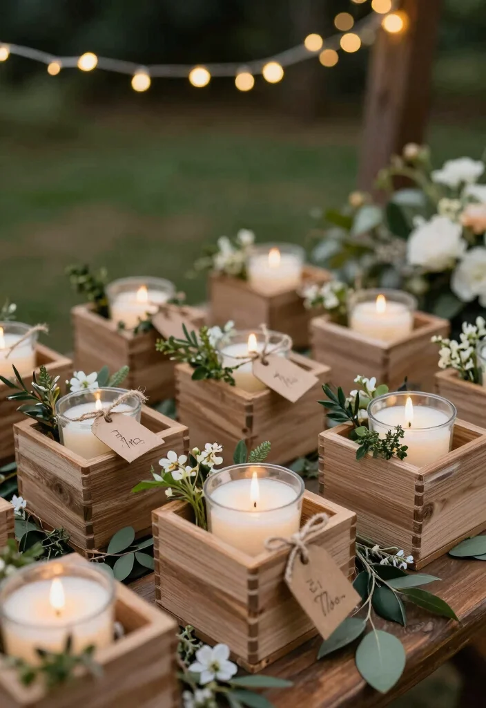 10 Candle Wedding Favor Ideas for Elegant and Cozy Weddings 5. Rustic Candle Favors in Wooden Boxes 0
