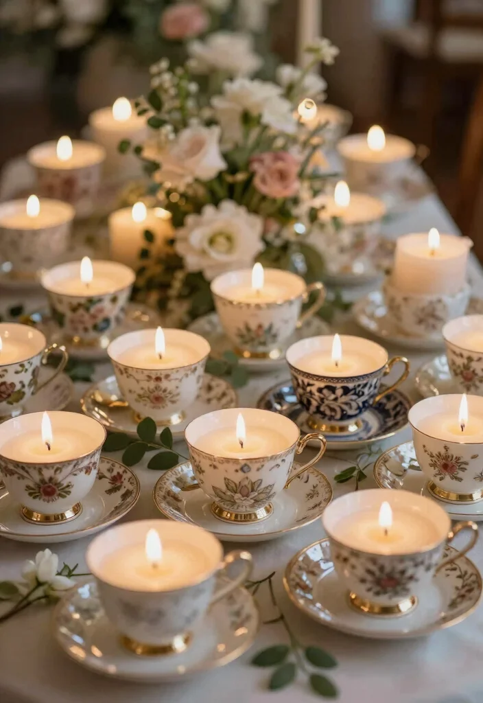 10 Candle Wedding Favor Ideas for Elegant and Cozy Weddings 8. Candle Favors in Vintage Teacups 0