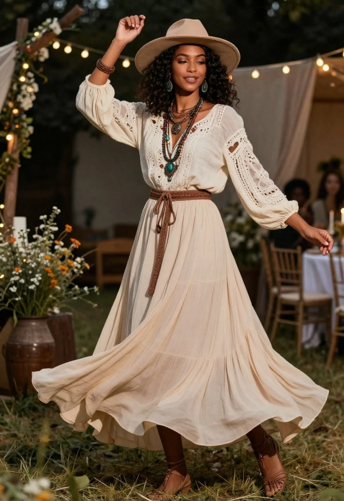 10 Casual Engagement Party Guest Outfit Ideas That Feel Right 23 10 Casual Engagement Party Guest Outfit Ideas That Feel Right 3. Bohemian Chic Ensemble with Vintage Touches 0