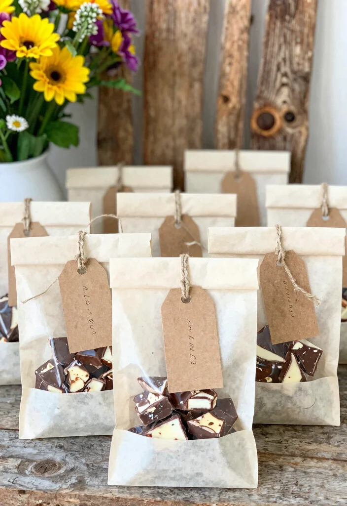 10 Chocolate Wedding Favor Ideas Guests Will Instantly Love 5. Chocolate Bark with Personalized Tags 0