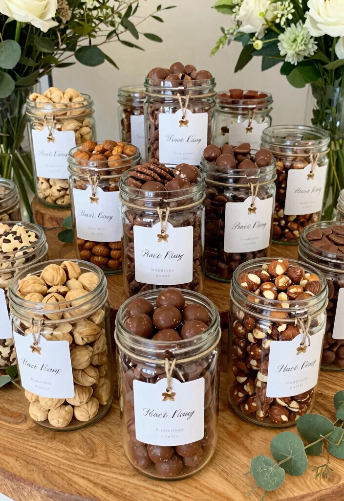 10 Chocolate Wedding Favor Ideas Guests Will Instantly Love 8. Chocolate Nuts Mix in Reusable Jars 0