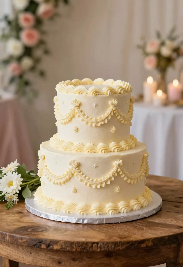 10 Eco Friendly Two Tier Wedding Cake Ideas for Intimate Celebrations 9. Beautiful Buttercream Patterns 0