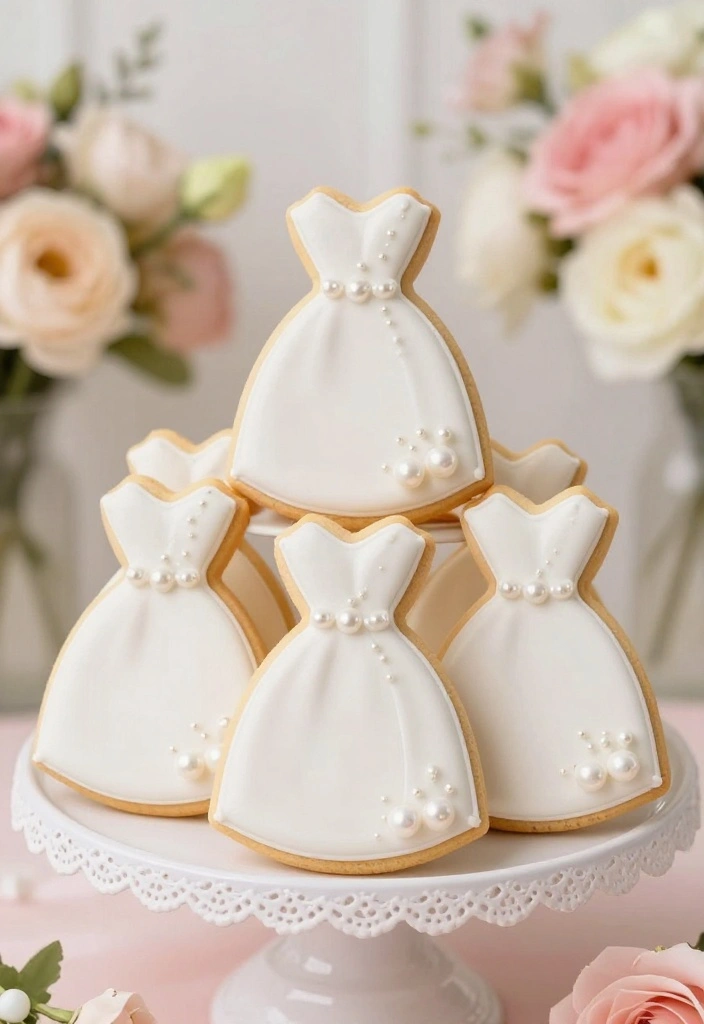 10 Engagement Party Cookie Ideas That Are Cute and Easy to Serve 13 10 Engagement Party Cookie Ideas That Are Cute and Easy to Serve 3. Wedding Dress Cookies 0