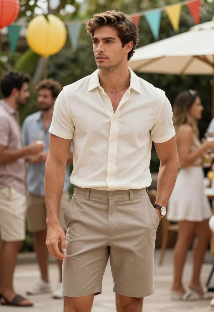 10 Engagement Party Outfit Ideas for Men That Look Put Together 8. Dressy Shorts and Button Ups 0