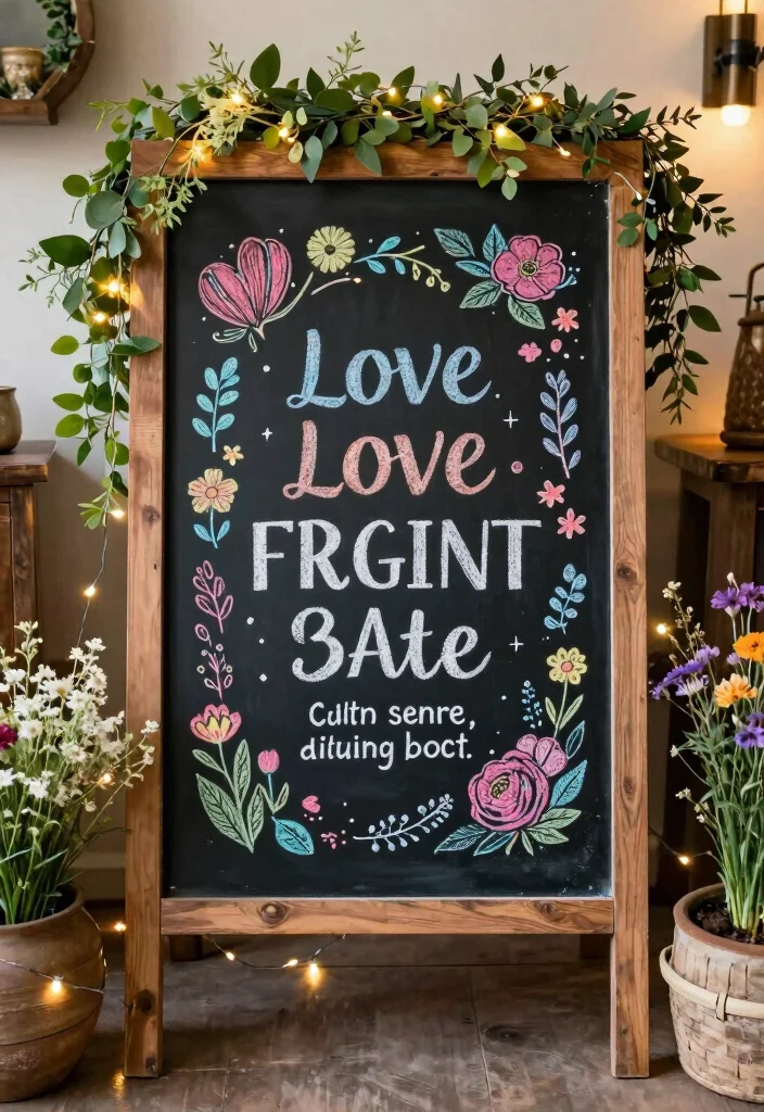 10 Engagement Party Sign Ideas That Welcome Guests in Style 12 10 Engagement Party Sign Ideas That Welcome Guests in Style 2. Chalkboard Sign with a Twist 0
