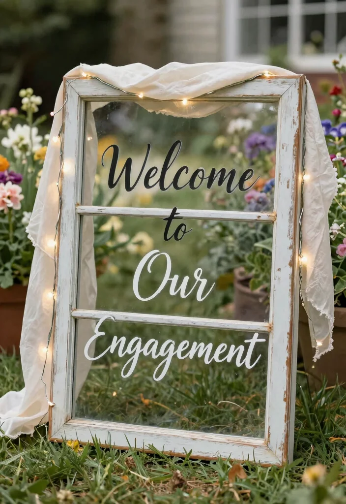 10 Engagement Party Welcome Sign Ideas That Feel Personal 3. Vintage Window Frame Sign 0