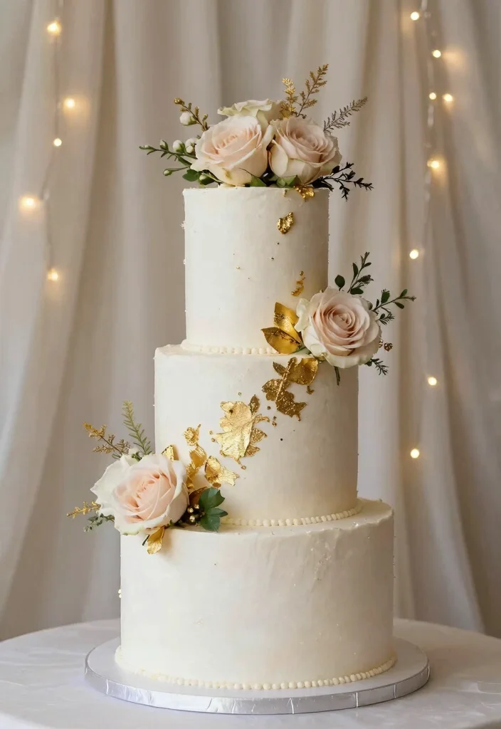10 Golden Wedding Anniversary Cake Ideas for Elegant Celebrations 1. Elegant Gold Leaf Charm 0