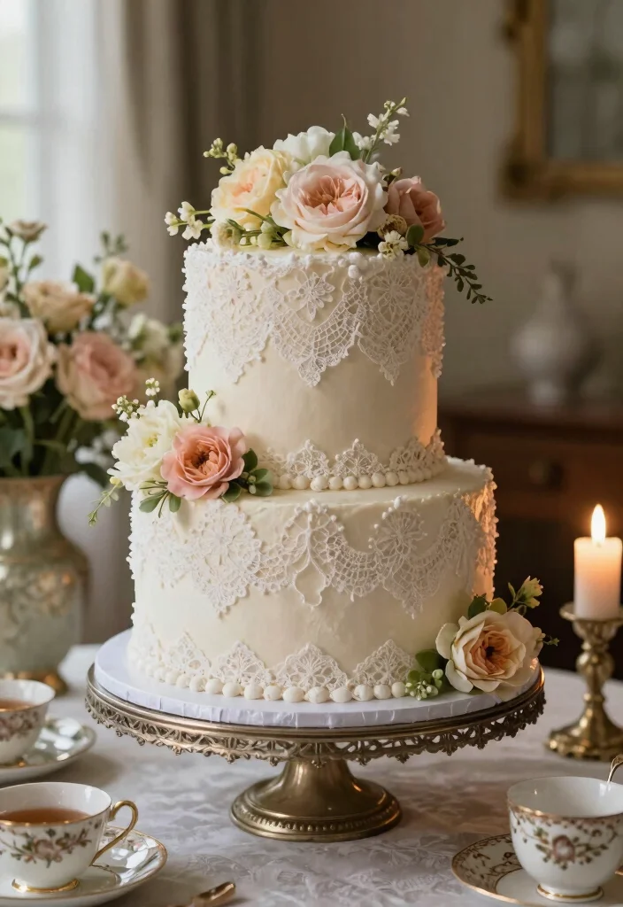 10 Golden Wedding Anniversary Cake Ideas for Elegant Celebrations 8. Vintage Lace 0