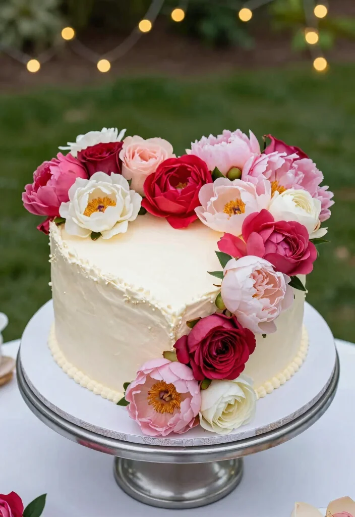 10 Heart Shaped Wedding Cake Ideas for Romantic Weddings 13 10 Heart Shaped Wedding Cake Ideas for Romantic Weddings 3. Floral Heart Cake 0